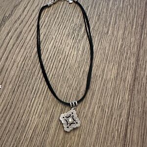 Brighton Silver Filigree Necklace on Black Cord